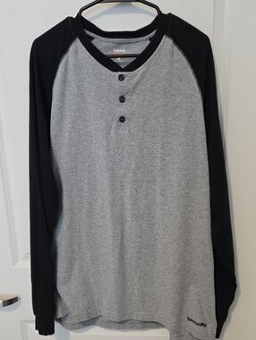Timberland PRO Men’s Long Sleeve Henley - Gray Body with Black Sleeves.xlnt.cond